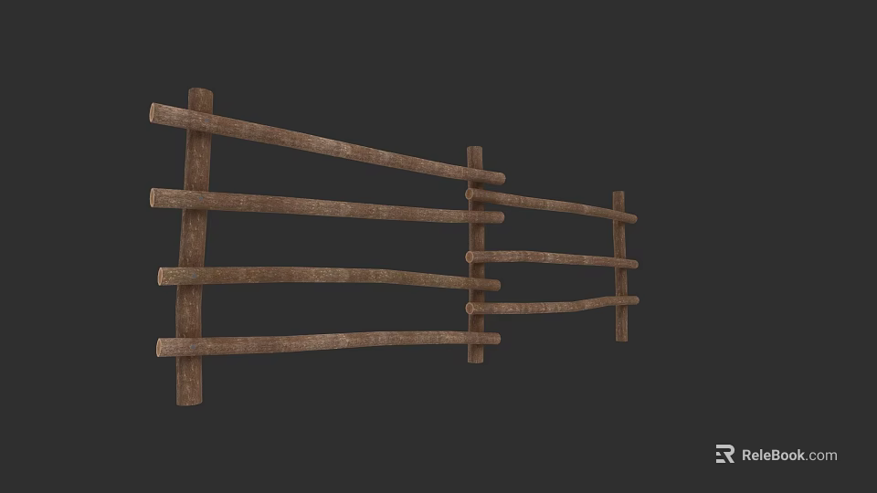 Rustic Wooden Garden Fence With Horizontal And Vertical Slats As Decorative Ornament 3d model 