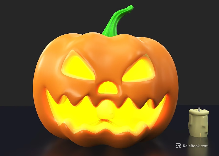 Festive Plate Decor With Lit Jack O Lantern And Small Candle Accent 3d model 