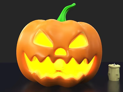 Festive Plate Decor With Lit Jack O Lantern And Small Candle Accent 3d model