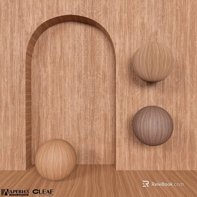 Wooden Interior With Arch Structure And Three Wooden Ball Components 3d model 