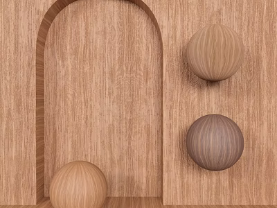 Wooden Interior With Arch Structure And Three Wooden Ball Components 3d model