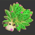Cartoon Green Hedgehog Toy With Purple Spots White Face Black Eyes On Dark Background