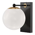 Modern Wall Sconce With White Spherical Shade Brass Top And Black Arm