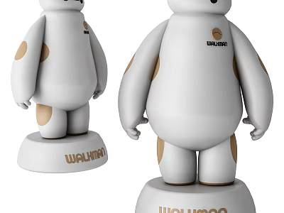 WALHUB White Character Figures With Brown Spots Standing On Logo Base Design 3d model