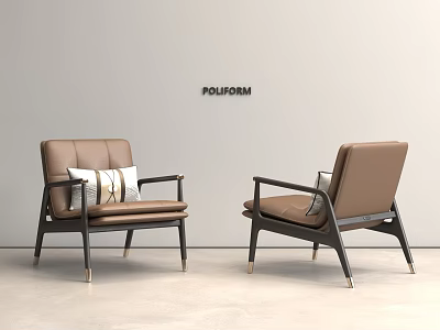 POLIFORM Two Modern Brown Leisure Chairs With Black Frame And Decorative Pillows 3d model