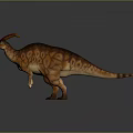 Orange Brown Dinosaur Figure With Red Yellow Crest Standing On Dark Background