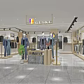 GUSKI Men's Clothing Store With Stylish Suits On Mannequins Display Racks Modern Shiny Tiled Floor