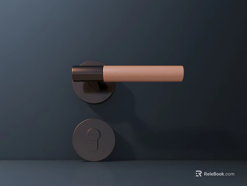 Modern Door Handle with Wooden Grip and Circular Lock on Dark Background 3d model 