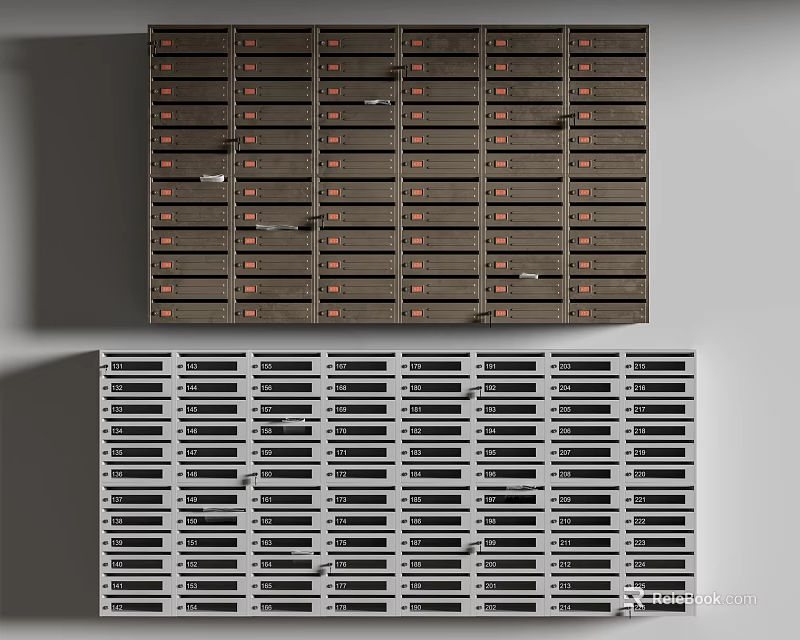 Organized Metal Mailboxes With Multiple Rows Different Colors And Secure Locks 3d model