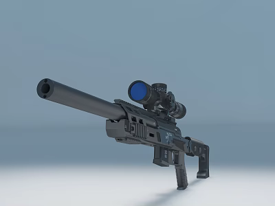 Modern Tactical Sniper Rifle With Blue Lens Scope Black Finish And Long Barrel Design 3d model