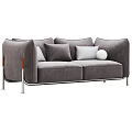 Modern Two Seater Sofa With Grey Fabric Metal Legs And Decorative Pillows