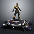 3D Sci Fi Armored Character Standing On Circular Display Platform With Futuristic Design 3d model