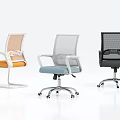 Three Modern Office Chairs With Mesh Back And Caster Base Designs 3d model