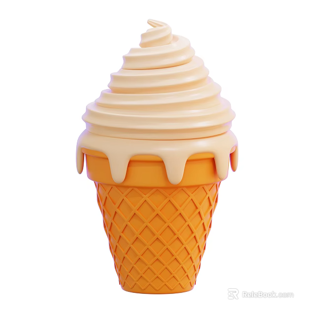 Creamy Swirled Ice Cream In Orange Waffle Cone With Melting Drips 3d model 