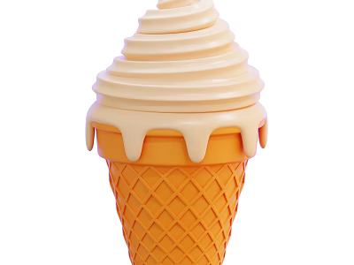 Creamy Swirled Ice Cream In Orange Waffle Cone With Melting Drips 3d model