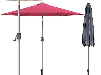 Patio Umbrella Featuring Red Open Canopy And Gray Closed Design For Outdoor Use 3d model