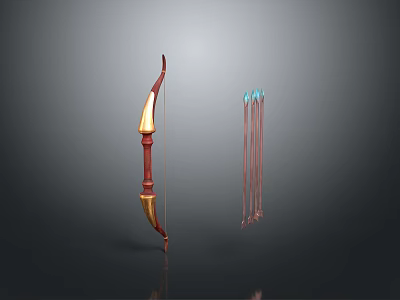 Red And Gold Decorative Bow With Blue Tipped Arrows Weapon Design 3d model