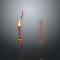 Red And Gold Decorative Bow With Blue Tipped Arrows Weapon Design 3d model