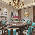 Modern Chinese Teahouse Corridor With Decorative Paintings Marble Floor And Wooden Elements