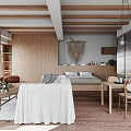 Modern Minimalist Apartment Interior With Open Layout Wooden Ceilings And Kitchen