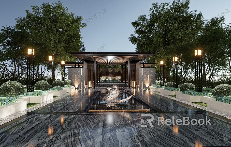 New Chinese-style Corridor Residential Landscape Entrance model