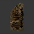 Natural Wood Logs Stacked On Rustic Stone Base With Green Moss Accents