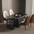 Modern Dining Table With Black Tabletop Beige Brown Chairs And Window Blinds In Modern Interior