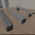 Long Gray Stone Landscape Seats With Rectangular Design In Indoor Space 3d model