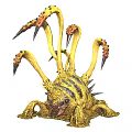 Fantasy Warrior Battling Yellow Spiked Multiple Tentacled Monster With Sharp Claws