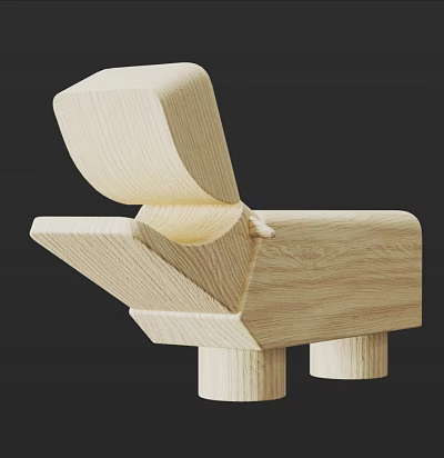 Natural Wooden Building Blocks Abstract Sculpture With Interconnected Geometric Shapes 3d model