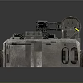 Cartoon Mechanical Device With Gray Metal Structure Red Components And Warning Stripes
