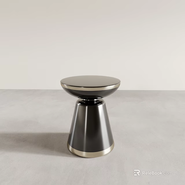 Modern Stylish Black Side Table With Metal Base And Gold Accent Details 3d model 