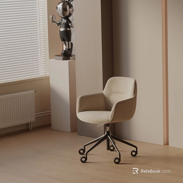 Beige Dining Chair With Armrests And Black Wheeled Base In Modern Minimalist Interior Design 3d model 