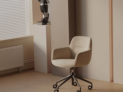 Beige Dining Chair With Armrests And Black Wheeled Base In Modern Minimalist Interior Design 3d model