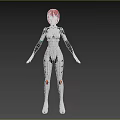 Woman with Red Hair in White Bodysuit Featuring Futuristic Black and Blue Accents