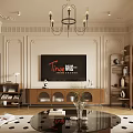 Vintage Solid Wood TV Cabinet With Arched Glass Doors For Elegant French Living Room