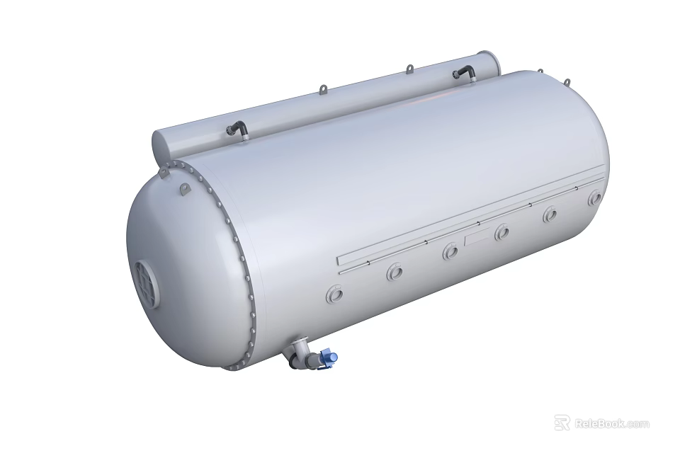 Industrial Equipment Cylindrical Stainless Steel Storage Tank With Flanges Valves And Manholes 3d model 