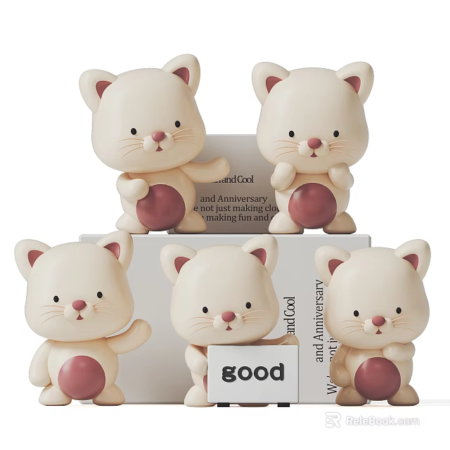 Cute Cat Decorative Ornament Set With Multiple Figurines And Good Label Detail 3d model 