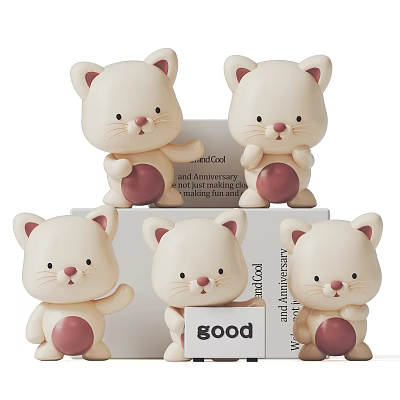 Cute Cat Decorative Ornament Set With Multiple Figurines And Good Label Detail 3d model