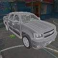 Silver Chevrolet Pickup Truck Parked In Urban Parking Lot With Graffiti Wall Background