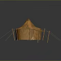 Yellow Canvas Camping Tent With Conical Roof And Support Poles For Outdoor Furniture