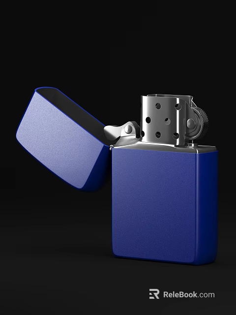 Daily Life Essential Blue Metallic Lighter With Open Lid And Sleek Design 3d model 