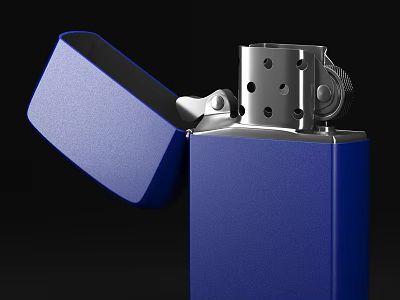 Daily Life Essential Blue Metallic Lighter With Open Lid And Sleek Design 3d model