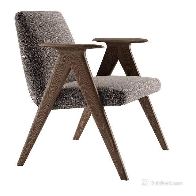 Modern Single Chair With Wooden Legs Armrests And Upholstered Seat Backrest 3d model 