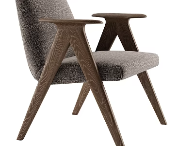 Modern Single Chair With Wooden Legs Armrests And Upholstered Seat Backrest 3d model