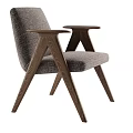 Modern Single Chair With Wooden Legs Armrests And Upholstered Seat Backrest