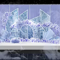 Elegant Check In Area With Blue Floral Decorations And Geometric Arch Design