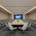 Modern Conference Room Interior With Long Table Ergonomic Chairs And Digital Display Wall 3d model