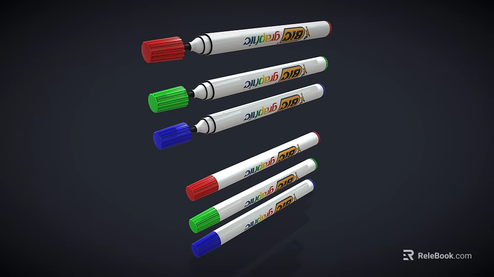 Colorful Dual Tip Markers With Red Green Blue Tips And White Body 3d model 