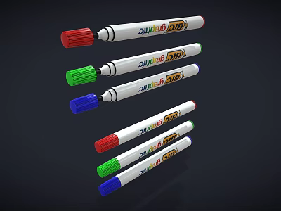 Colorful Dual Tip Markers With Red Green Blue Tips And White Body 3d model